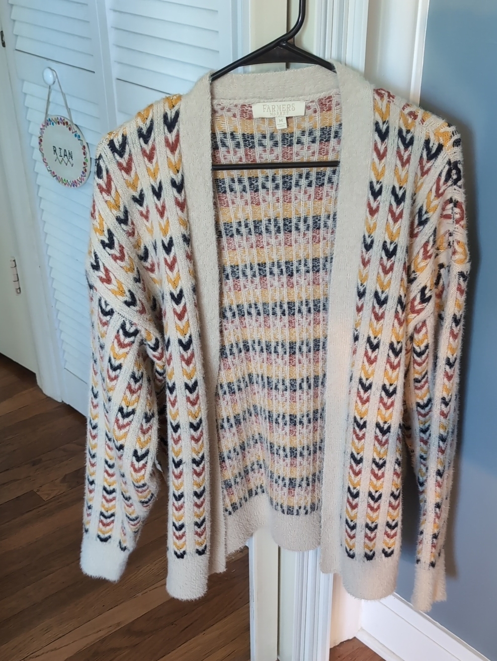 Farmer's Market Cream Multicolor Open-Front Chevron Cardigan